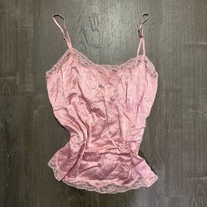 Pink silk Y2K style coquette soft girl romantic dollette cami top size L